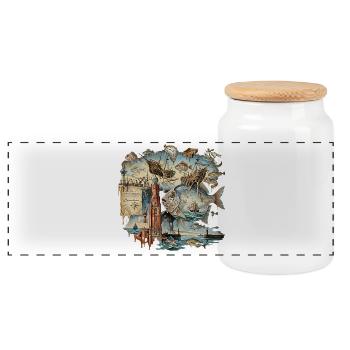North German Art, Seafaring, Sailors, Fishing - Panoramic Cookie Jar with Wooden Lid - white - Front
