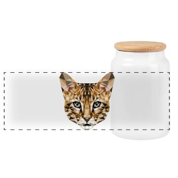 Savannah Cat Cat Mom Cute Serval Leopard Cats - Panoramic Cookie Jar with Wooden Lid - white - Front