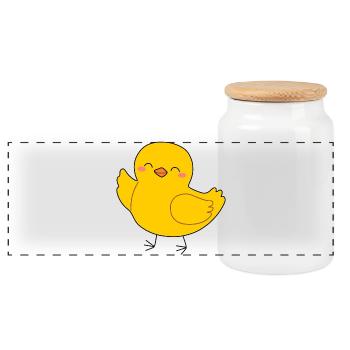 Cheerful Yellow Chick Cartoon - Panoramic Cookie Jar with Wooden Lid - white - Front