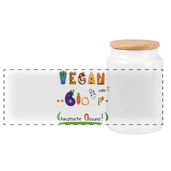 Vegan or organic - Panoramic Cookie Jar with Wooden Lid - white - Front