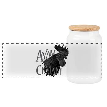 Ayam Cemani - Chicken Fans - Rooster - Rooster - Panoramic Cookie Jar with Wooden Lid - white - Front