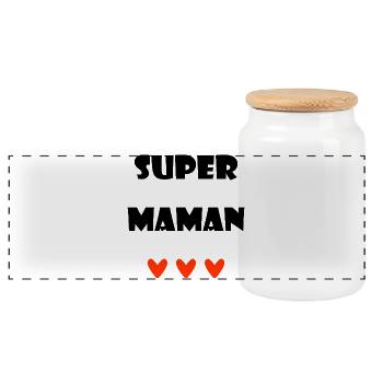 SUPER-MAMA. HERZ. ICH LIEBE MAMA. MAMA. PARTEI - Panorama Keksdose mit Holzdeckel - Weiß - Vorne