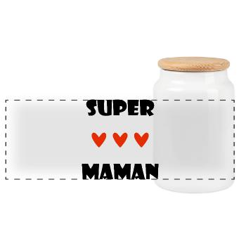 SUPER-MAMA. HERZ. ICH LIEBE MAMA. MAMA. PARTEI - Panorama Keksdose mit Holzdeckel - Weiß - Vorne