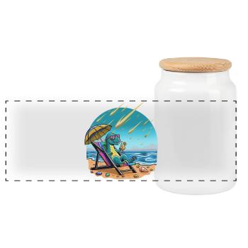 Dino au cocktail au soleil, grêle de météorite - Boîte à biscuits avec couvercle en bois - blanc - Devant