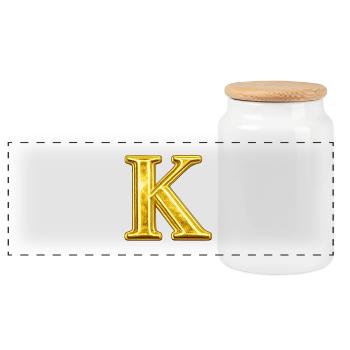 K Golden Monogram - Panoramic Cookie Jar with Wooden Lid - white - Front
