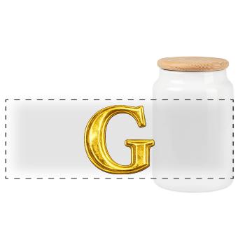 Goldenes G Motiv – Metallic Letter - Panorama Keksdose mit Holzdeckel - Weiß - Vorne