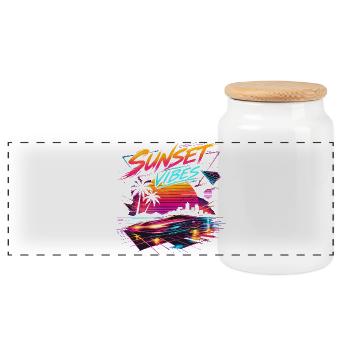 Sunset Vibes 80er Neon Design  - Panorama Keksdose mit Holzdeckel - Weiß - Vorne