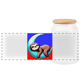 Sloth sleeps on the Moon - Panoramic Cookie Jar with Wooden Lid - white - Front