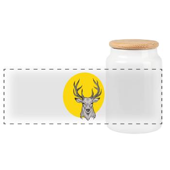 Tête de cerf dans le cercle jaune - Boîte à biscuits avec couvercle en bois - blanc - Devant
