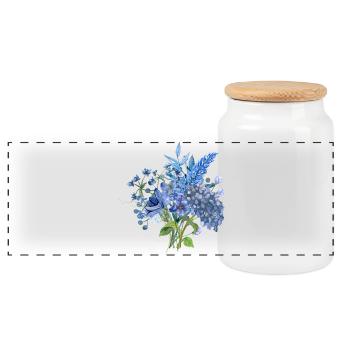 Aquarell Blumenstrauß blau / Florales Blumendesign - Panorama Keksdose mit Holzdeckel - Weiß - Vorne