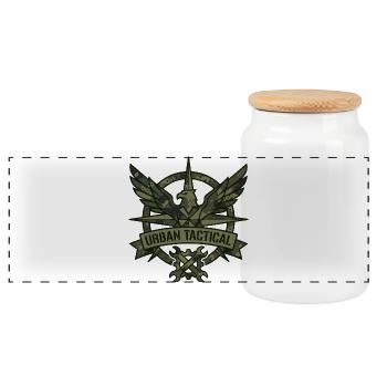 Urban Tactics Pioneers Camouflage Pattern Mechanic Motif - Panoramic Cookie Jar with Wooden Lid - white - Front