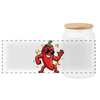 Chili Rocker mit Sonnenbrille - Panorama Keksdose mit Holzdeckel - Weiß - Vorne