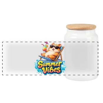 Hamster Summer Vibes - Panoramic Cookie Jar with Wooden Lid - white - Front