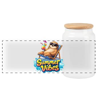 Summer Vibes: Chill Sloth - Panoramic Cookie Jar with Wooden Lid - white - Front