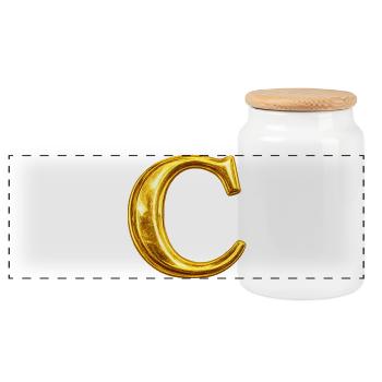 Gold C Monogram Design - Panoramic Cookie Jar with Wooden Lid - white - Front