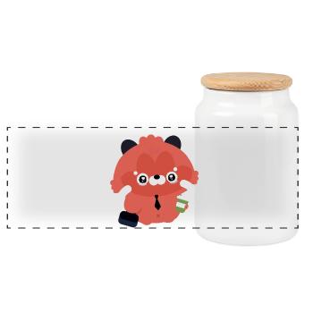 Kawaii Red Panda Bürokaffee - Panorama Keksdose mit Holzdeckel - Weiß - Vorne