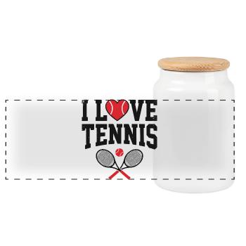 Tennis T-shirt, I Love Tennis Shirt, Hoodie, Mug - Panoramic Cookie Jar with Wooden Lid - white - Front