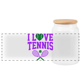 Tennis T-shirt, I Love Tennis London Shirt, Hoodie - Panoramic Cookie Jar with Wooden Lid - white - Front