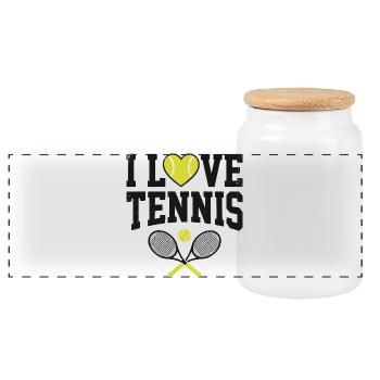 Tennis T-shirt, I Love Tennis Shirt, Hoodie, Mug - Panoramic Cookie Jar with Wooden Lid - white - Front