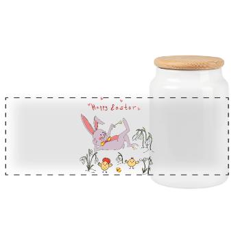 Lapin de Pâques avec poussins - Boîte à biscuits avec couvercle en bois - blanc - Devant