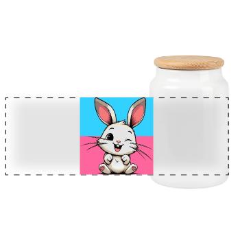 rabbit - Panoramic Cookie Jar with Wooden Lid - white - Front