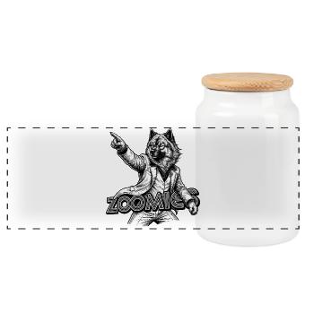 Eurasier | Zoomies - Panoramic Cookie Jar with Wooden Lid - white - Front