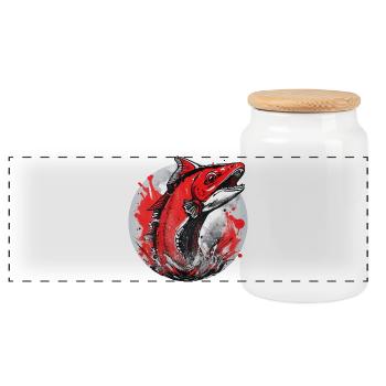 Roter Lachs Sprung - Fisch - Fischer - Panorama Keksdose mit Holzdeckel - Weiß - Vorne