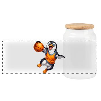 Cool Penguin Basketball Player Cartoon Sport Team Game - Panoramic Cookie Jar with Wooden Lid - white - Front