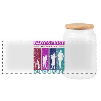 Premier t-shirt de la fête des mères du bébé décorateur d’intérieur - Boîte à biscuits avec couvercle en bois - blanc - Devant