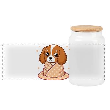 Dog Rider Cuddly in Pastel Plaid - Panoramic Cookie Jar with Wooden Lid - white - Front