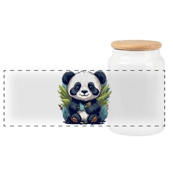 Panda in the leaf forest - Panoramic Cookie Jar with Wooden Lid - white - Front