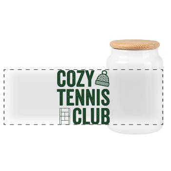 Club de tennis chaleureux, tasse de fan de tennis stylée - Boîte à biscuits avec couvercle en bois - blanc - Devant