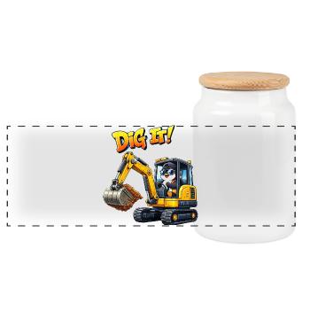 Süßer Pinguin Cartoon Baggerfahrer Baugeräteführer - Panorama Keksdose mit Holzdeckel - Weiß - Vorne