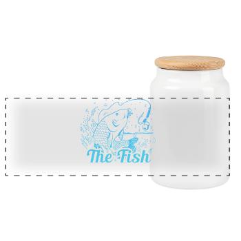The Fish Whisperer – Lustiger Angler Spruch - Panorama Keksdose mit Holzdeckel - Weiß - Vorne