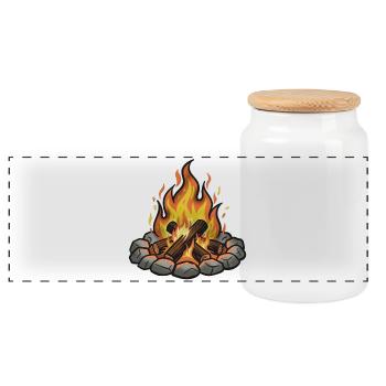 Confort de l’illustration du feu de camp - Boîte à biscuits avec couvercle en bois - blanc - Devant