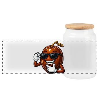 Cool Date Cartoon Comic Fruit Arabic Fruit - Panoramic Cookie Jar with Wooden Lid - white - Front