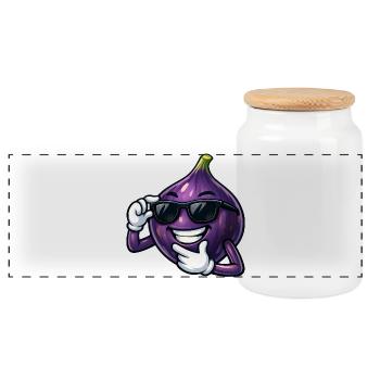 Cool Fig Cartoon Comic Fruit Summer Fruit - Panoramic Cookie Jar with Wooden Lid - white - Front