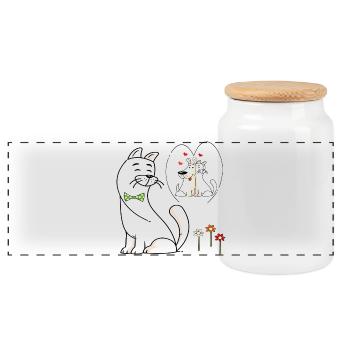 verliebte Katze - Panorama Keksdose mit Holzdeckel - Weiß - Vorne