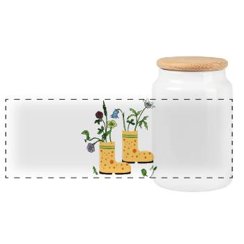 Bottes de jardin avec des fleurs sauvages - Boîte à biscuits avec couvercle en bois - blanc - Devant