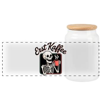 Erst Kaffee Skelett - Panorama Keksdose mit Holzdeckel - Weiß - Vorne
