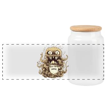 Coffee Monster - Caffeine Zombie - Morning Grouch - Panoramic Cookie Jar with Wooden Lid - white - Front