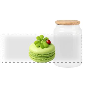 Macaron vert avec trèfle porte-bonheur - Boîte à biscuits avec couvercle en bois - blanc - Devant