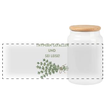 Thymian Gefallen und Sei Leise - Panorama Keksdose mit Holzdeckel - Weiß - Vorne