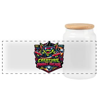 Creature from the Pinball Arcade Monster Retro  - Panorama Keksdose mit Holzdeckel - Weiß - Vorne