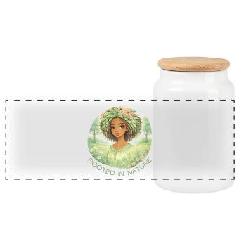 A woman rooted in Nature - Panoramic Cookie Jar with Wooden Lid - white - Front