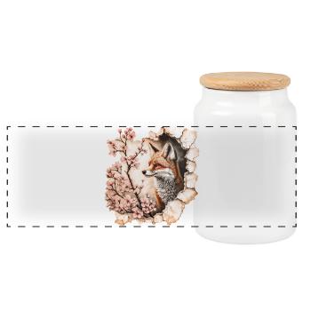 Fuchs mit Kirschblüten - Panorama Keksdose mit Holzdeckel - Weiß - Vorne