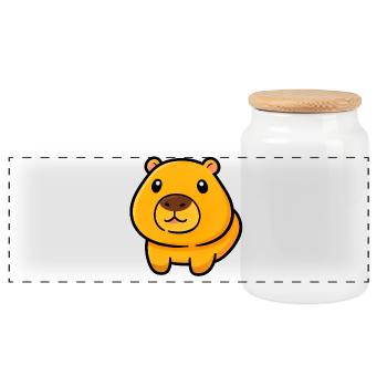 Chubby Bear Mascot Illustration - Panoramic Cookie Jar with Wooden Lid - white - Front