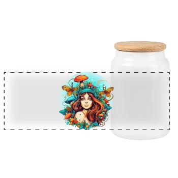 mushroom - Panoramic Cookie Jar with Wooden Lid - white - Front