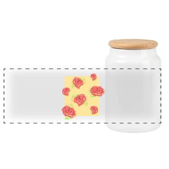 Pastel roses on cream - Panoramic Cookie Jar with Wooden Lid - white - Front