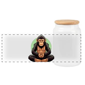Affen Yoga / Yogi Affe - Panorama Keksdose mit Holzdeckel - Weiß - Vorne